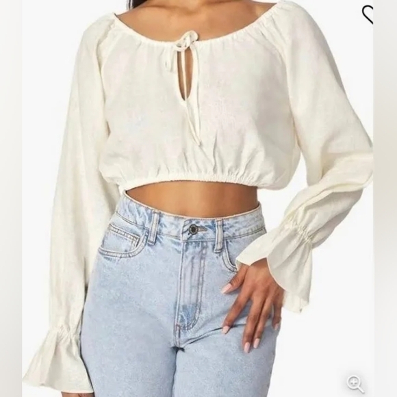 WeWoreWhat Tops - We Wore What Off Shoulder Cropped Linen Top, Size Small